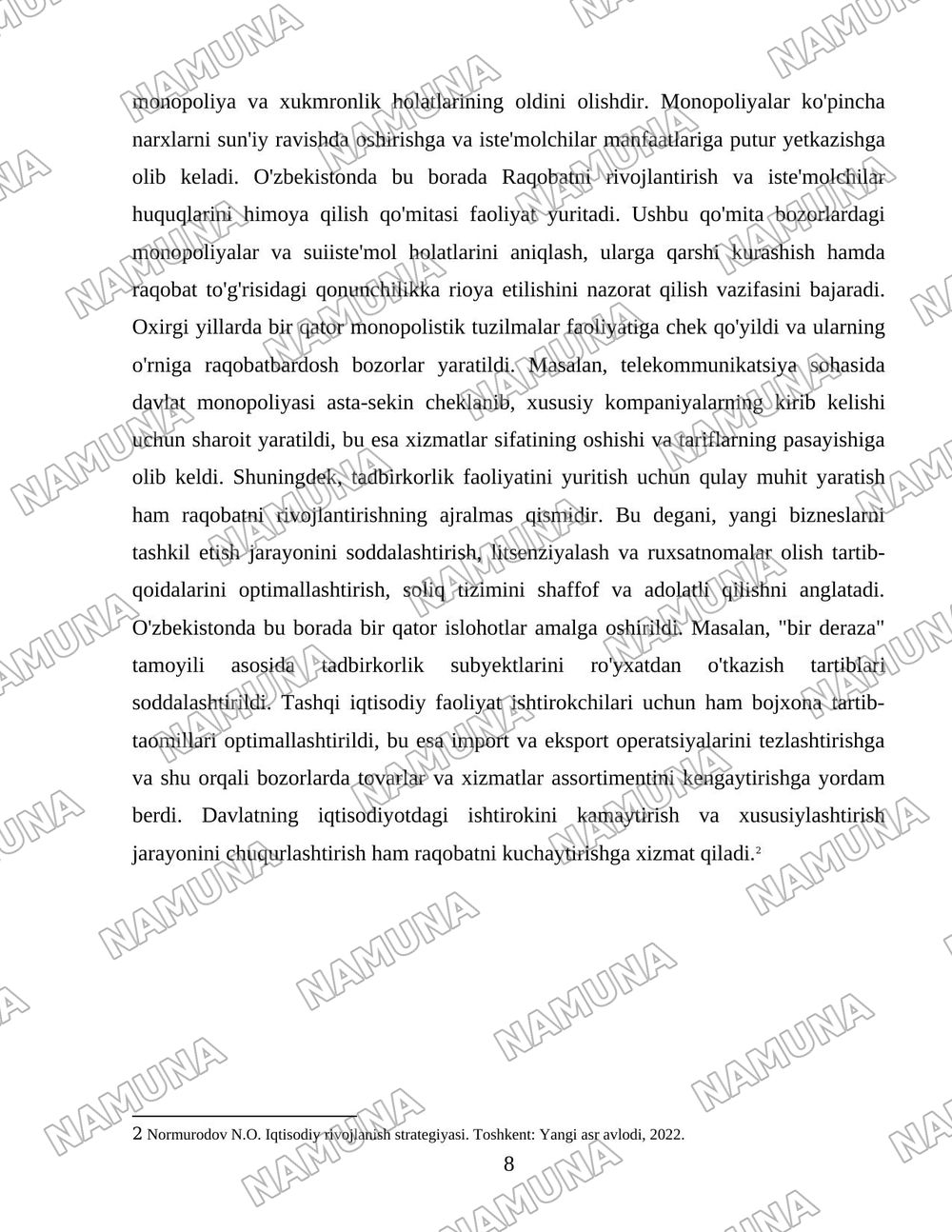 O‘zbekistonda iqtisodiyotni davlat tomonidan boshqarish va tartibga solish tizimini yanada takomillashtirish yo‘llari — 8-varaq