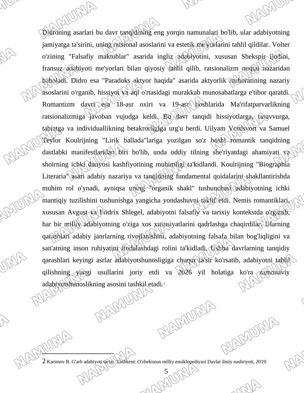 G'arb mumtoz adabiyotida adabiy-tanqidiy qarashlar — 5-varaq