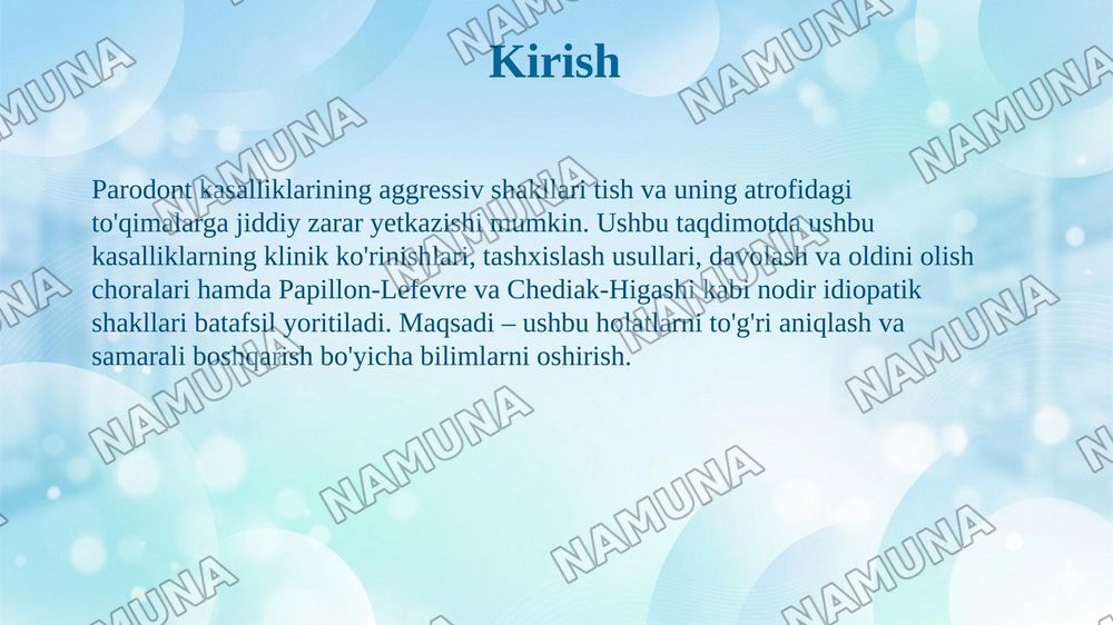4. P aro d o n t k asallik larin in g ag ressiv shakllari. K lin ik asi, qiyosiy tash x isi, d av o lash , pro filak tik a. Id io p a tik k asallik lar - P ap iy o n - L efev ra, X en d -K risch — 3-slayd
