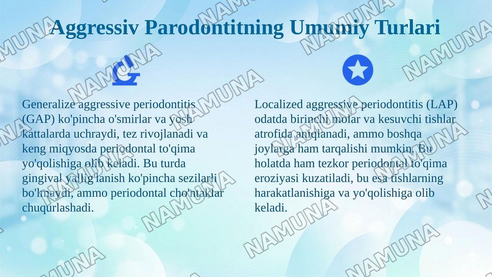4. P aro d o n t k asallik larin in g ag ressiv shakllari. K lin ik asi, qiyosiy tash x isi, d av o lash , pro filak tik a. Id io p a tik k asallik lar - P ap iy o n - L efev ra, X en d -K risch — 4-slayd