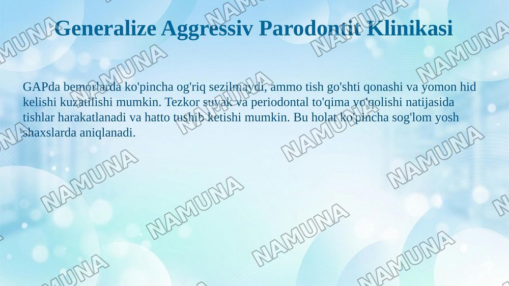4. P aro d o n t k asallik larin in g ag ressiv shakllari. K lin ik asi, qiyosiy tash x isi, d av o lash , pro filak tik a. Id io p a tik k asallik lar - P ap iy o n - L efev ra, X en d -K risch — 5-slayd