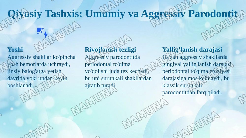 4. P aro d o n t k asallik larin in g ag ressiv shakllari. K lin ik asi, qiyosiy tash x isi, d av o lash , pro filak tik a. Id io p a tik k asallik lar - P ap iy o n - L efev ra, X en d -K risch — 7-slayd