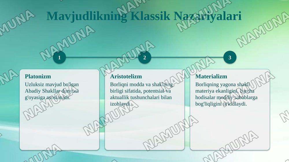 Mavjudlik nazariyalari ontologiyasi va tahlili — 5-slayd