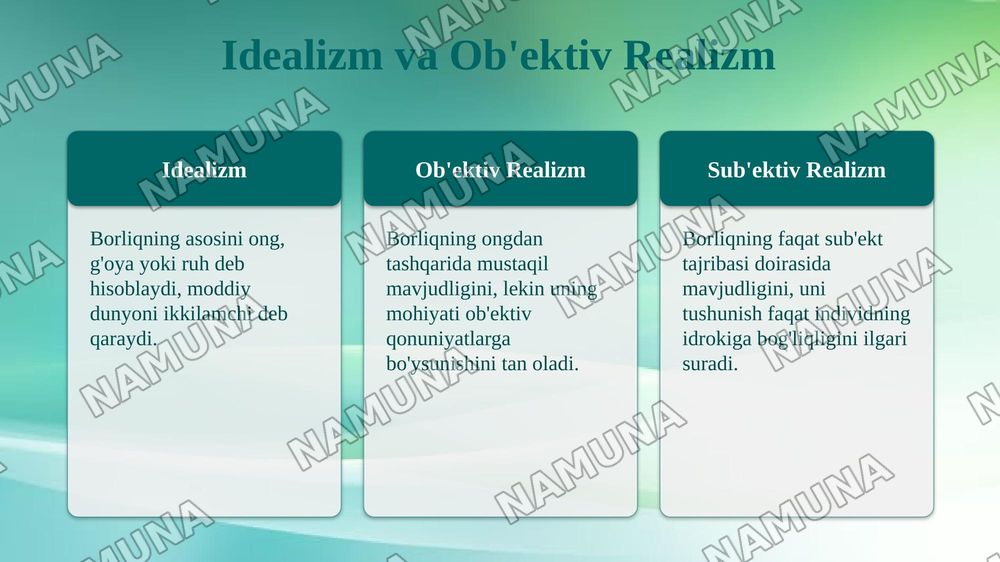Mavjudlik nazariyalari ontologiyasi va tahlili — 6-slayd