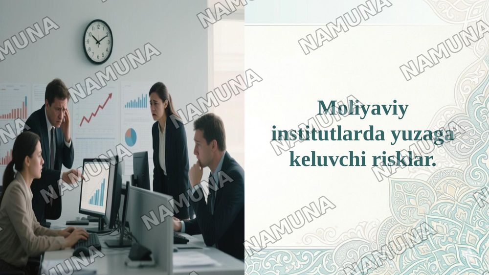 Moliyaviy institutlarda yuzaga keluvchi risklar. — 1-slayd