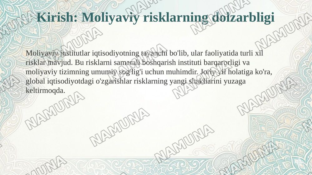 Moliyaviy institutlarda yuzaga keluvchi risklar. — 3-slayd