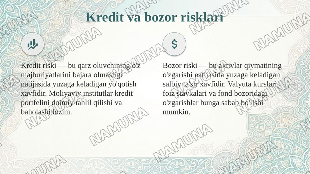 Moliyaviy institutlarda yuzaga keluvchi risklar. — 4-slayd