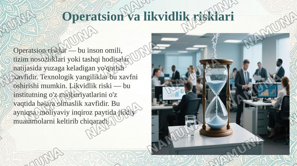 Moliyaviy institutlarda yuzaga keluvchi risklar. — 5-slayd
