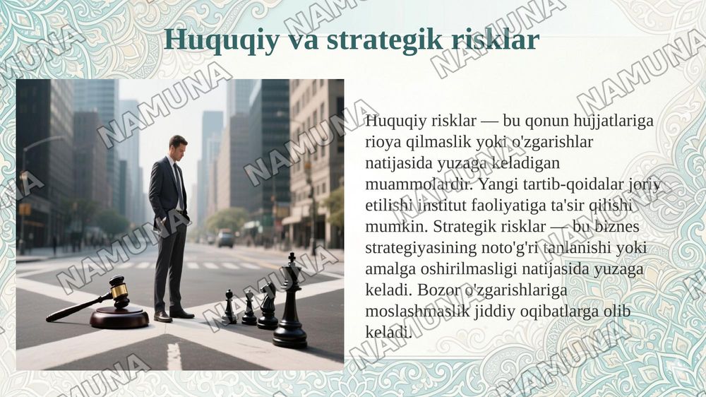 Moliyaviy institutlarda yuzaga keluvchi risklar. — 6-slayd