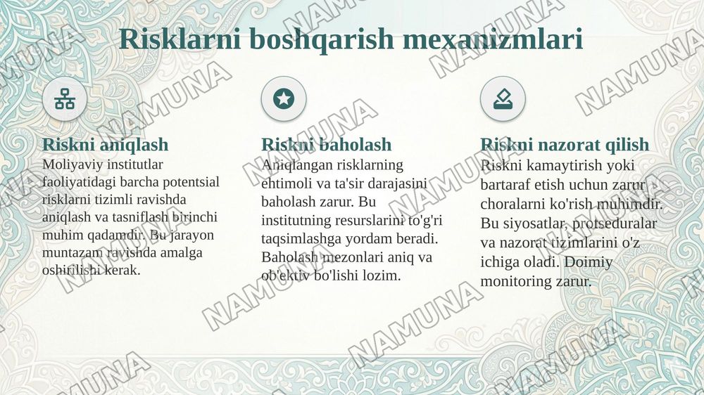 Moliyaviy institutlarda yuzaga keluvchi risklar. — 8-slayd