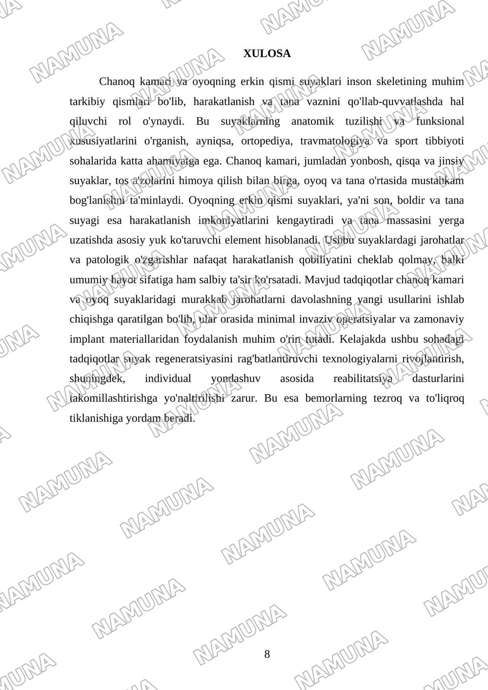 Chanoq kamari va oyoqning erkin qismi suyaklari — 8-varaq