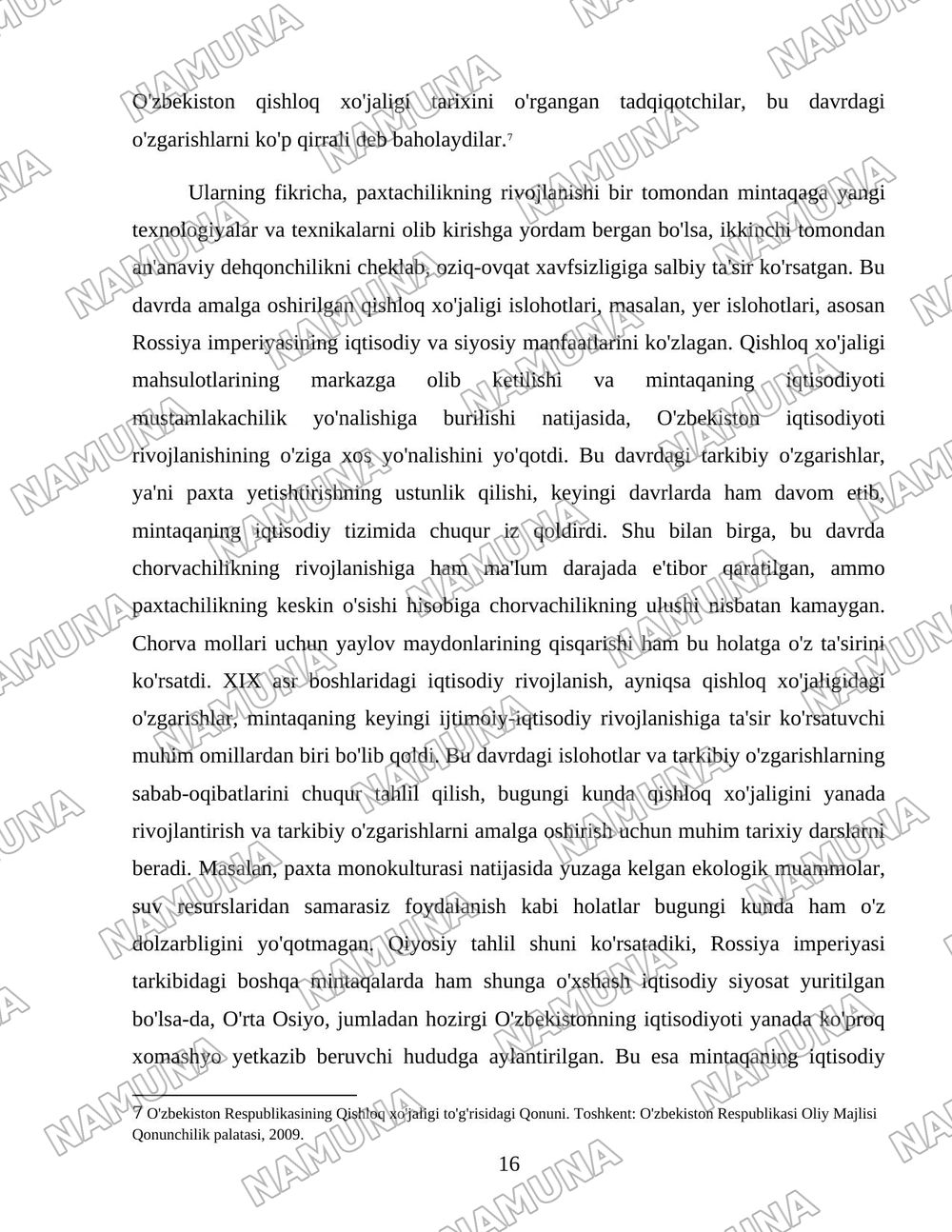 O'zbekiston qishloq xo'jaligi soxasidagi islohotlar va tarkibiy o'zgarishlarning yanada chuqurlashtirish yo'nalishlari. — 16-varaq
