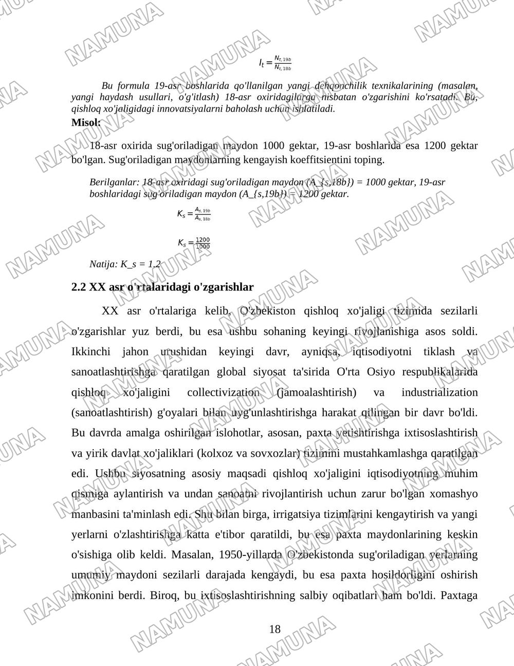 O'zbekiston qishloq xo'jaligi soxasidagi islohotlar va tarkibiy o'zgarishlarning yanada chuqurlashtirish yo'nalishlari. — 18-varaq