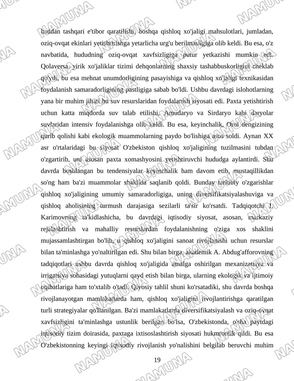 O'zbekiston qishloq xo'jaligi soxasidagi islohotlar va tarkibiy o'zgarishlarning yanada chuqurlashtirish yo'nalishlari. — 19-varaq