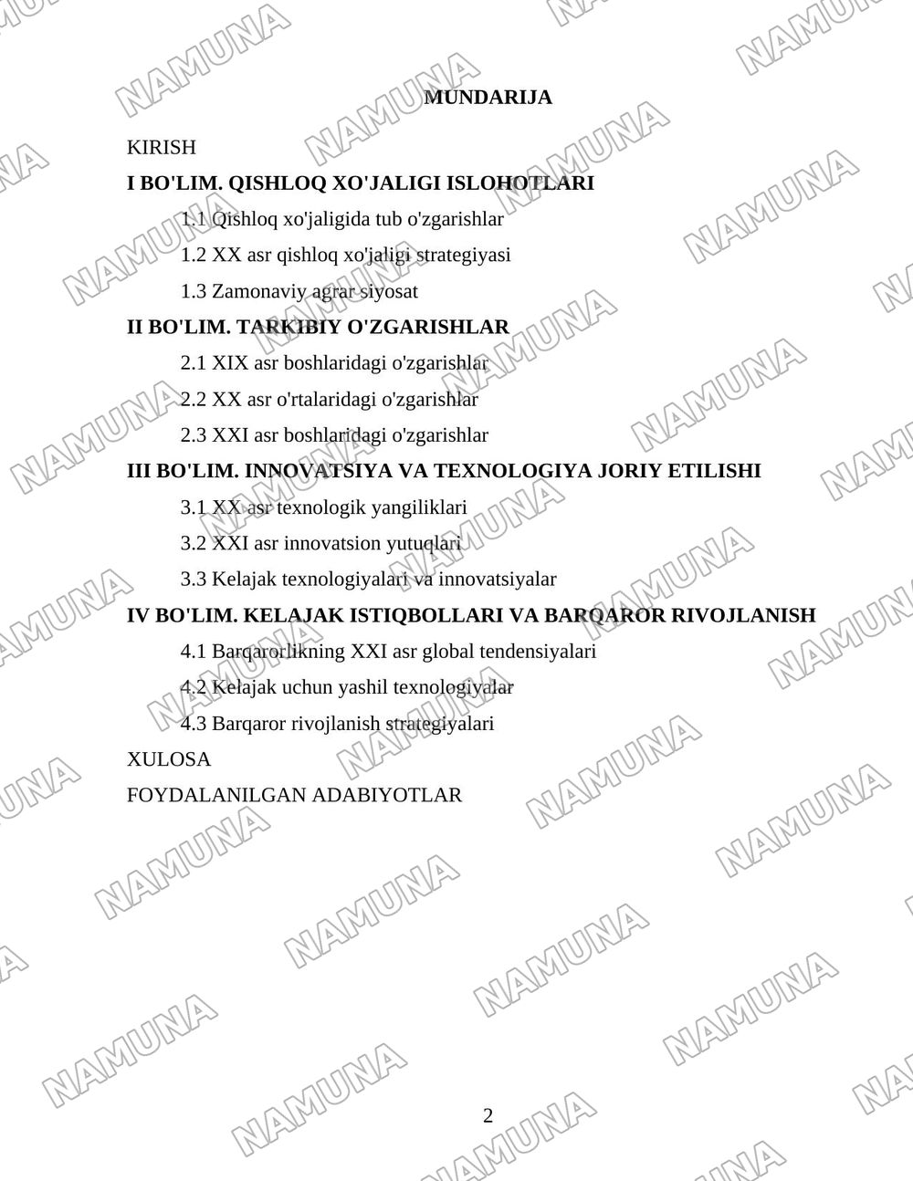 O'zbekiston qishloq xo'jaligi soxasidagi islohotlar va tarkibiy o'zgarishlarning yanada chuqurlashtirish yo'nalishlari. — 2-varaq