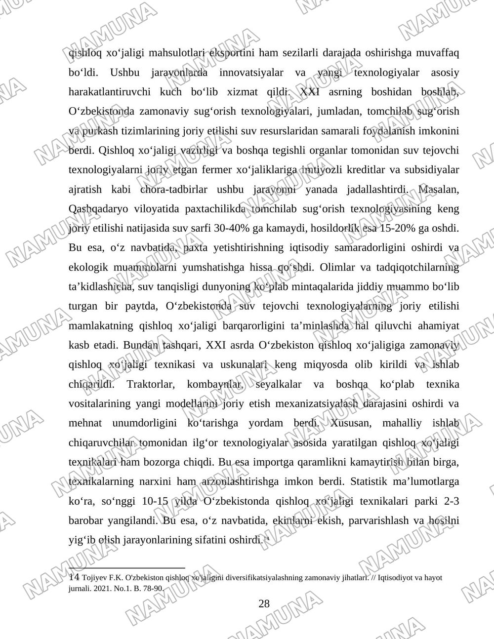 O'zbekiston qishloq xo'jaligi soxasidagi islohotlar va tarkibiy o'zgarishlarning yanada chuqurlashtirish yo'nalishlari. — 28-varaq