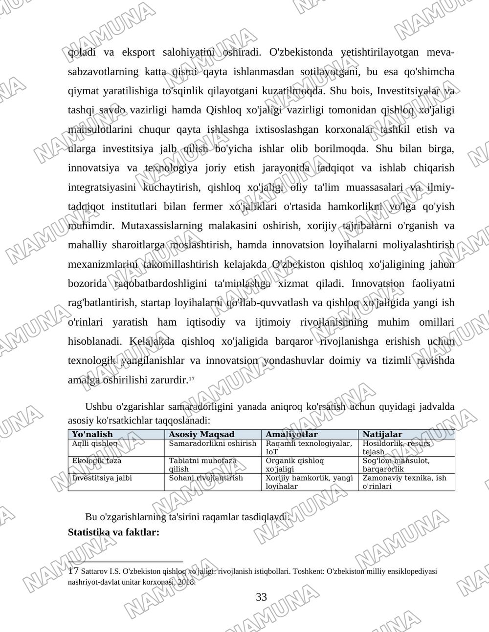 O'zbekiston qishloq xo'jaligi soxasidagi islohotlar va tarkibiy o'zgarishlarning yanada chuqurlashtirish yo'nalishlari. — 33-varaq