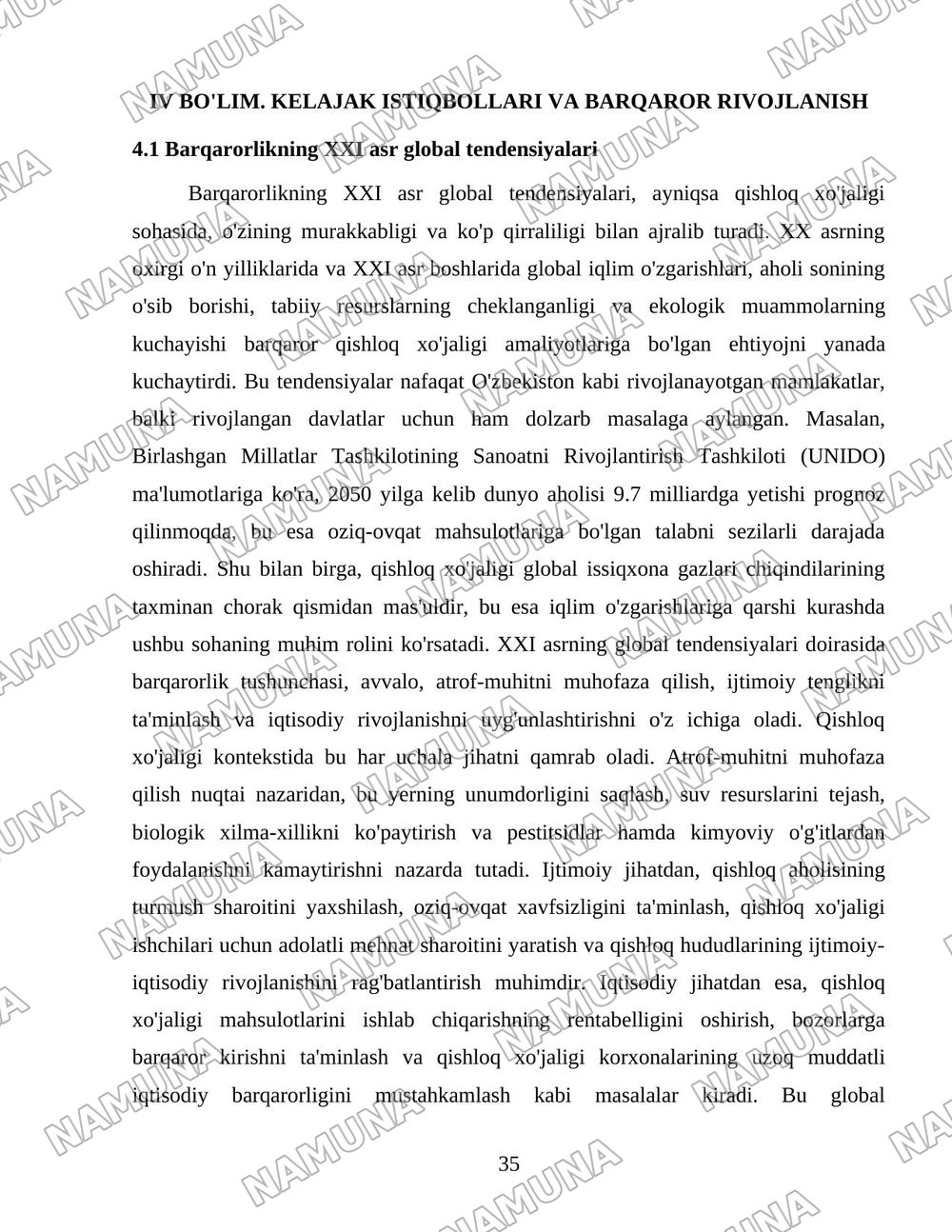 O'zbekiston qishloq xo'jaligi soxasidagi islohotlar va tarkibiy o'zgarishlarning yanada chuqurlashtirish yo'nalishlari. — 35-varaq