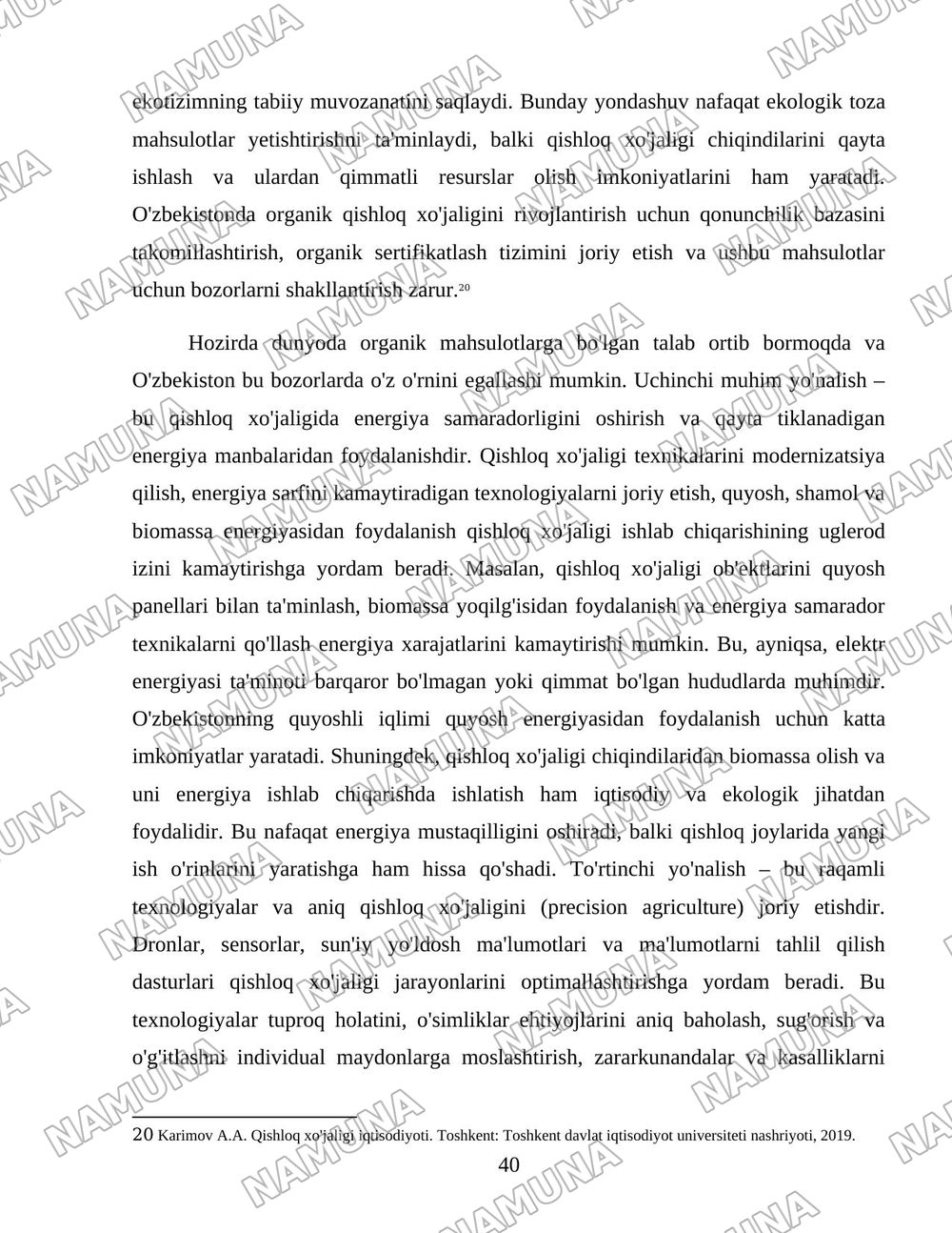 O'zbekiston qishloq xo'jaligi soxasidagi islohotlar va tarkibiy o'zgarishlarning yanada chuqurlashtirish yo'nalishlari. — 40-varaq