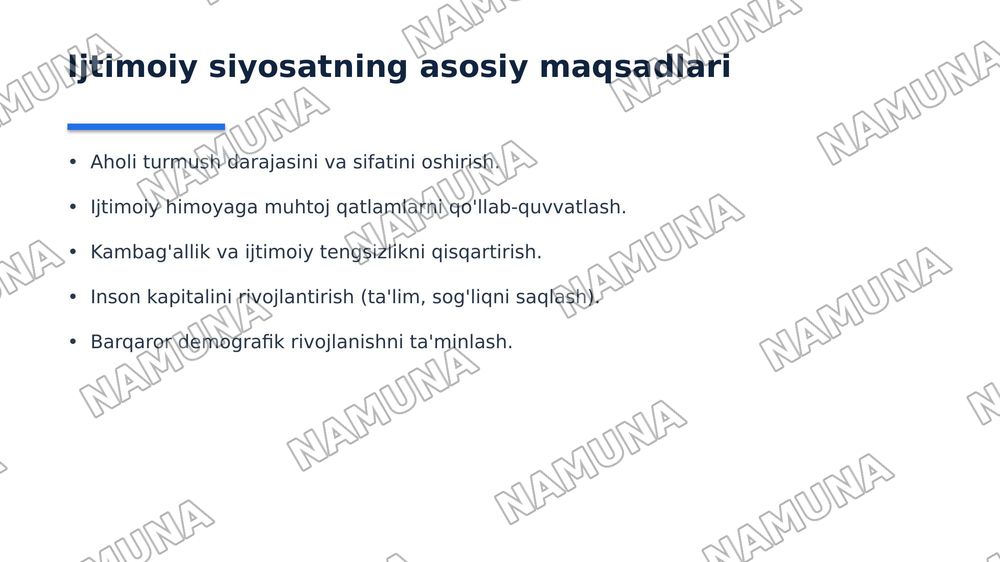 Davlatning ijtimoiy siyosatining maqsadi, tarkibi va vositalari — 4-slayd