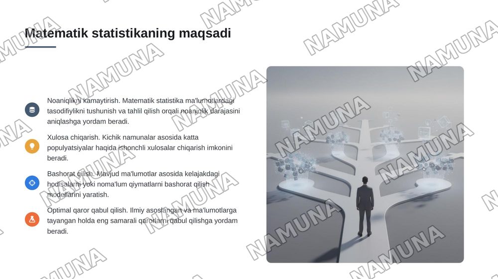 Matematika statistikaning asosiy tushunchalari va formullari — 4-slayd
