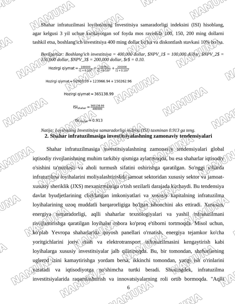 Shahar infratuzilmasi investitsiya modellari — 6-varaq