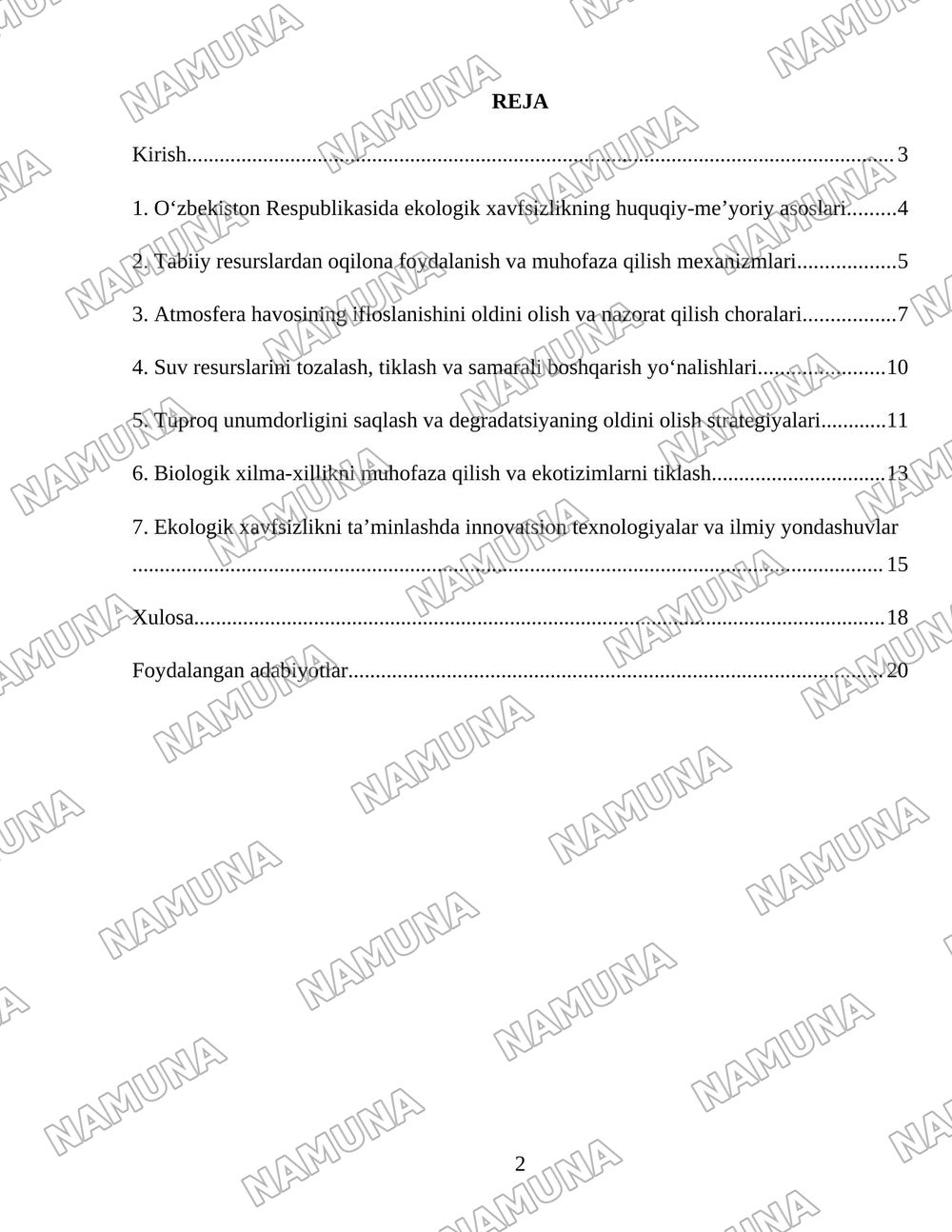 Oʻzbekiston Respublikasida ekologik xavfsizlikni taʼminlash yoʻllari — 2-varaq