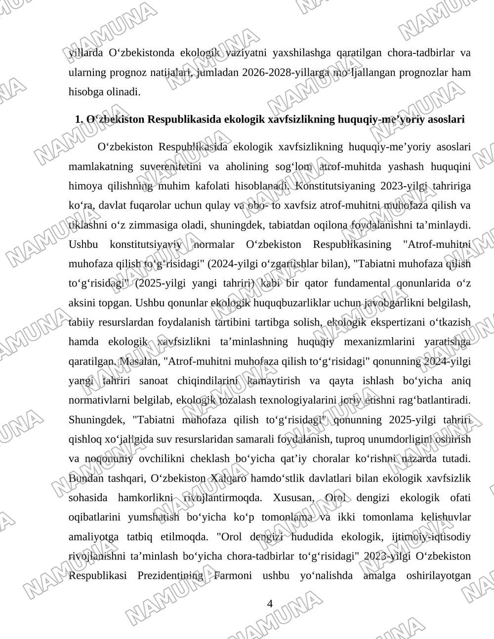 Oʻzbekiston Respublikasida ekologik xavfsizlikni taʼminlash yoʻllari — 4-varaq