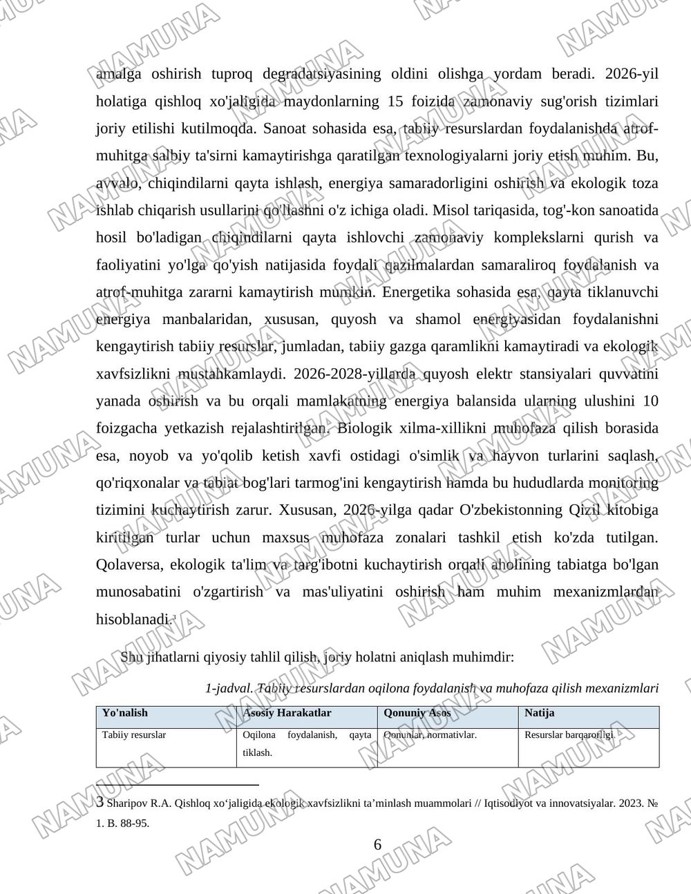 Oʻzbekiston Respublikasida ekologik xavfsizlikni taʼminlash yoʻllari — 6-varaq