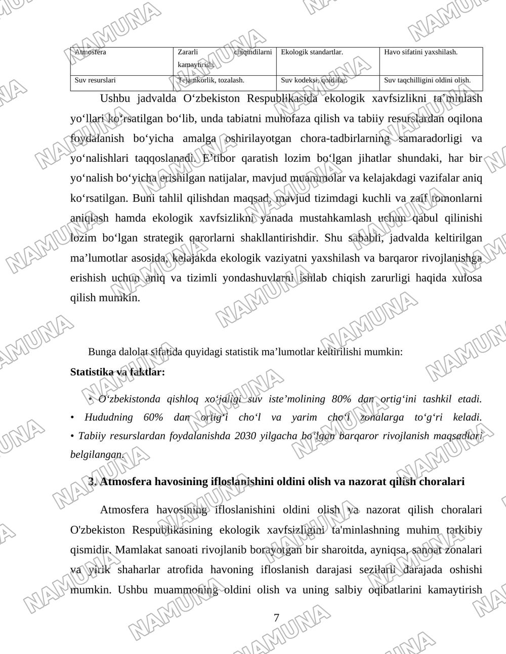 Oʻzbekiston Respublikasida ekologik xavfsizlikni taʼminlash yoʻllari — 7-varaq