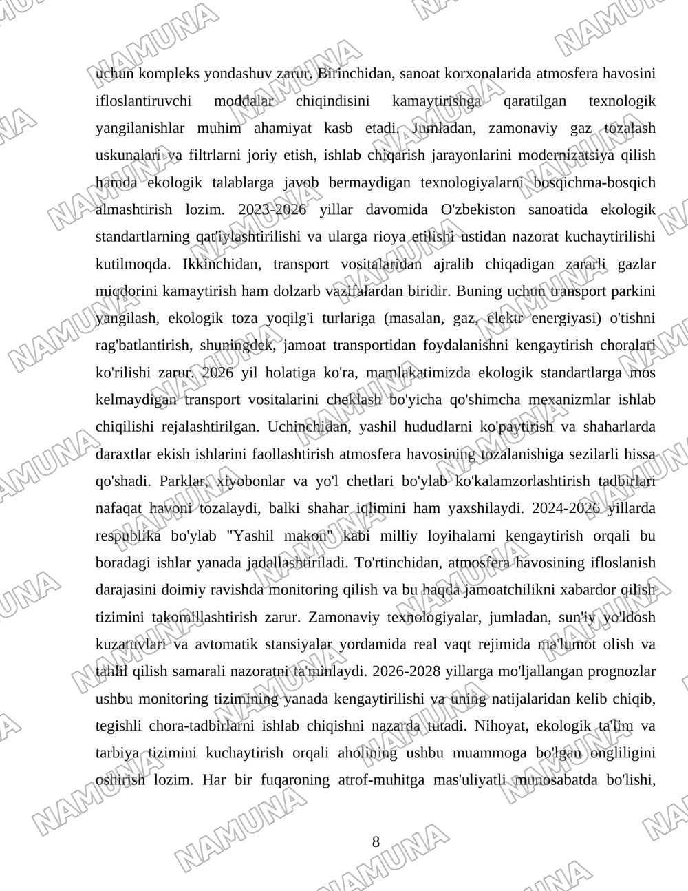 Oʻzbekiston Respublikasida ekologik xavfsizlikni taʼminlash yoʻllari — 8-varaq