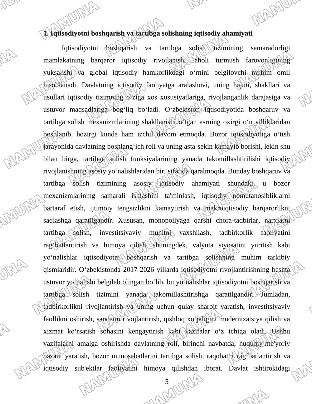 Oʻzbekistonda iqtisodiyotni boshqarish va tartibga solish tizimining shakllanishi — 5-varaq