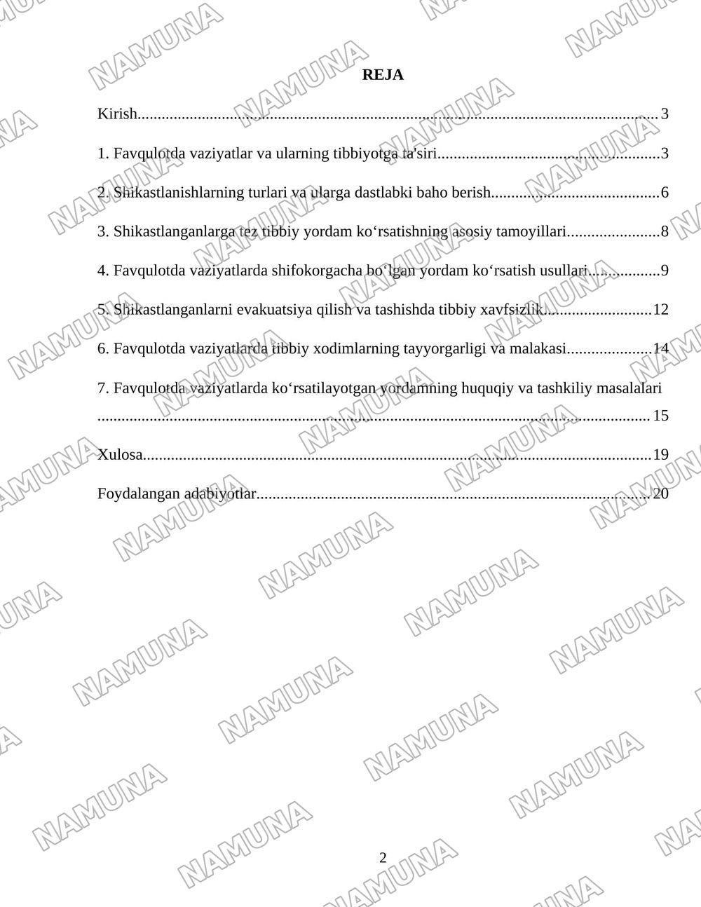 Favqulotda vaziyatlarda shikastlanganlarga shifokorgacha boʻlgan tez tibbiy yordam koʻrsatishni tashkil etish — 2-varaq