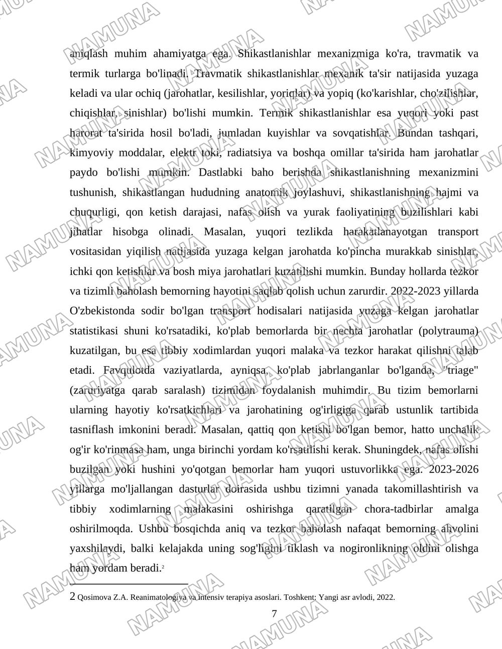 Favqulotda vaziyatlarda shikastlanganlarga shifokorgacha boʻlgan tez tibbiy yordam koʻrsatishni tashkil etish — 7-varaq