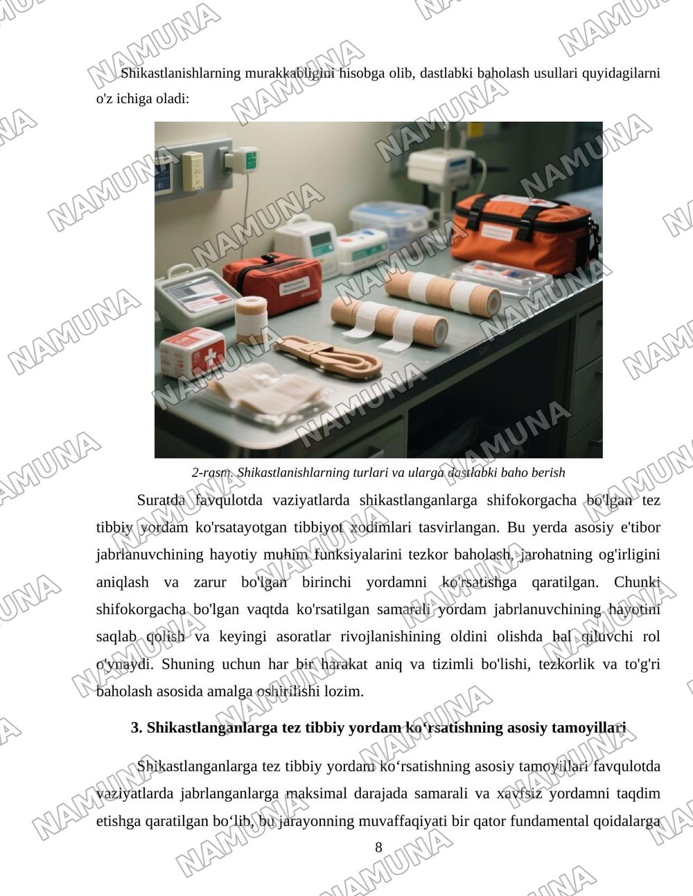 Favqulotda vaziyatlarda shikastlanganlarga shifokorgacha boʻlgan tez tibbiy yordam koʻrsatishni tashkil etish — 8-varaq