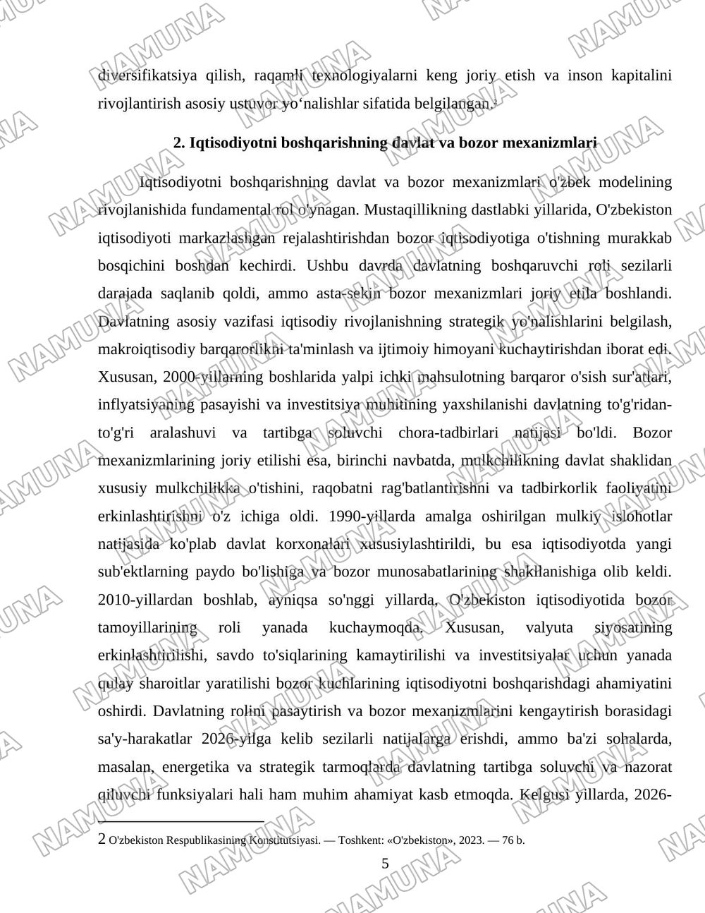 O‘zbekistonda iqtisodiyotni boshqarish va tartibga solish tizimining shakllanishi — 5-varaq
