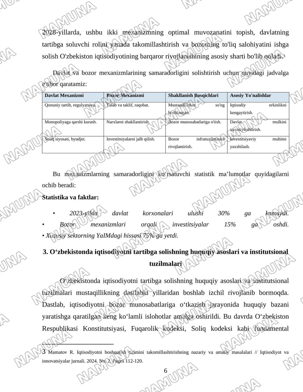 O‘zbekistonda iqtisodiyotni boshqarish va tartibga solish tizimining shakllanishi — 6-varaq