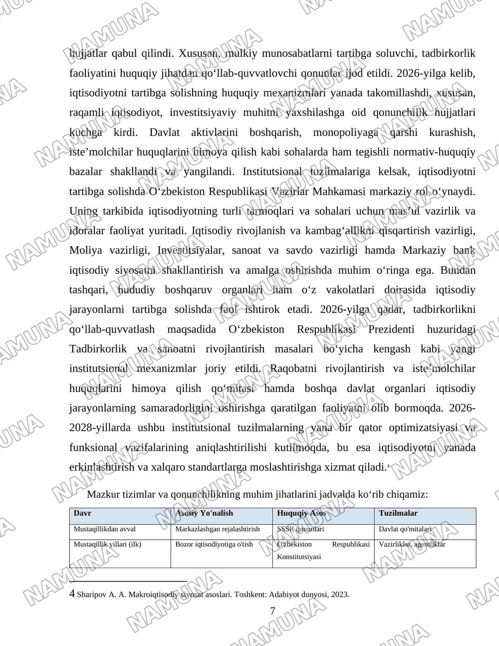 O‘zbekistonda iqtisodiyotni boshqarish va tartibga solish tizimining shakllanishi — 7-varaq