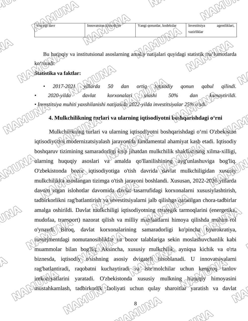 O‘zbekistonda iqtisodiyotni boshqarish va tartibga solish tizimining shakllanishi — 8-varaq