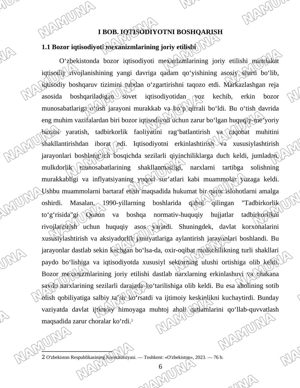 O‘zbekistonda iqtisodiyotni boshqarish va tartibga solish tizimining shakllanishi — 6-varaq