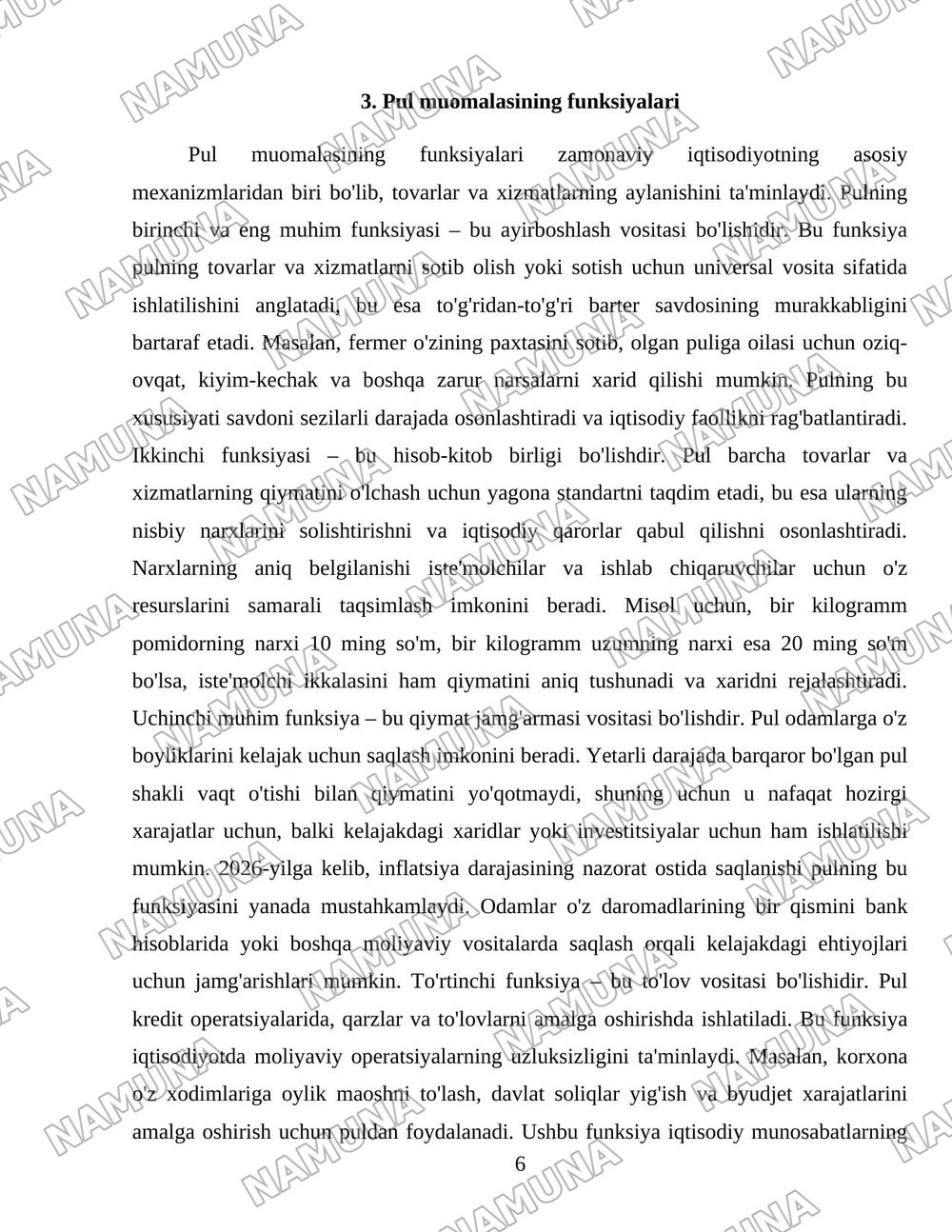Pul muomalasi va uning funksiyalari — 6-varaq