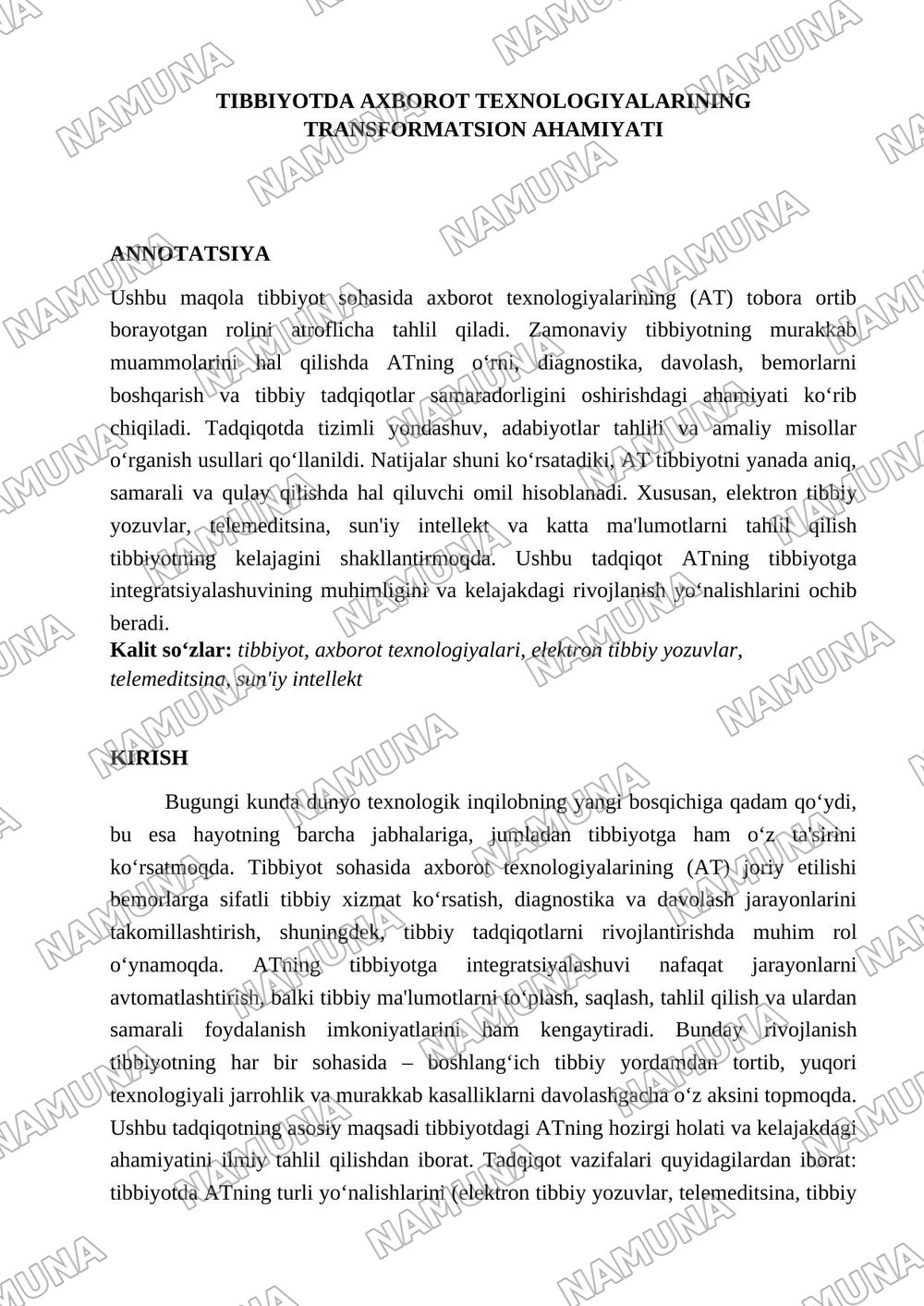 Axborot texnologiyalarining tibbiyotdagi ahamiyati — 1-varaq