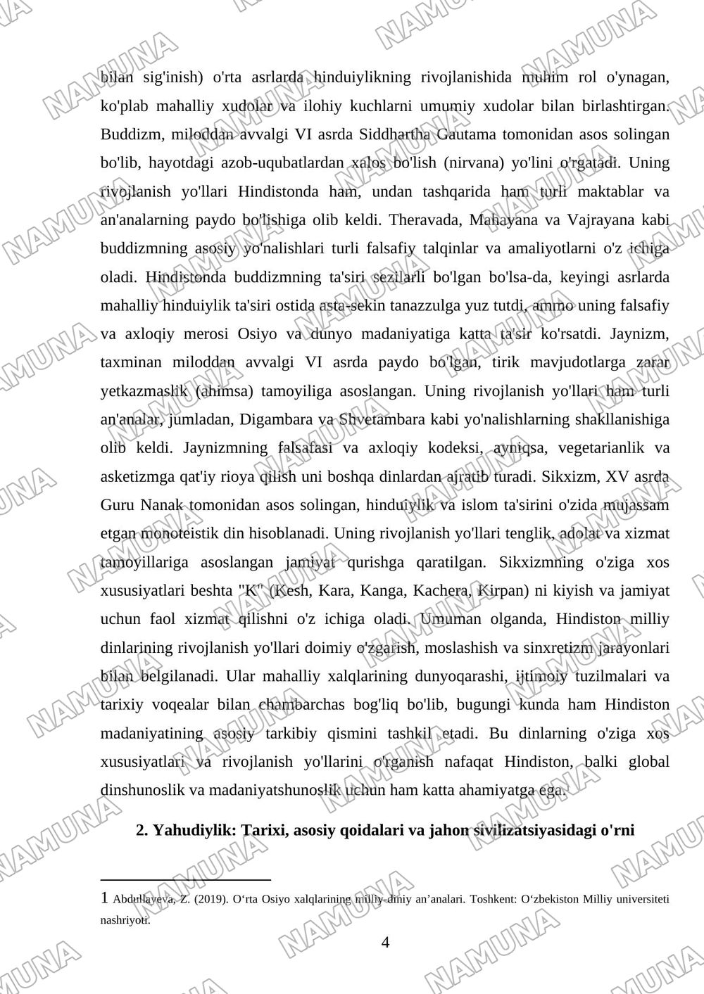 Milliy dinlar Hindiston milliy dinlari Yahudiylik Xitoy va Yaponiya milliy dinlari Markaziy Osiyo xalqlari milliy dinlari — 4-varaq