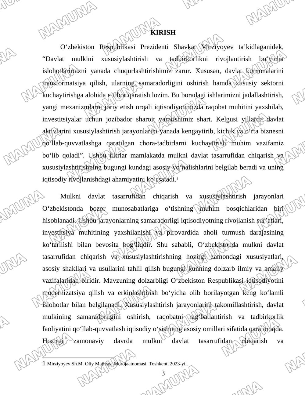 Oʻzbekistonda mulkni davlat tasarufidan chiqarish va xususiylashtirishning hozirgi zamondagi xususiyatlari asosiy shakillari va usullari. — 3-varaq