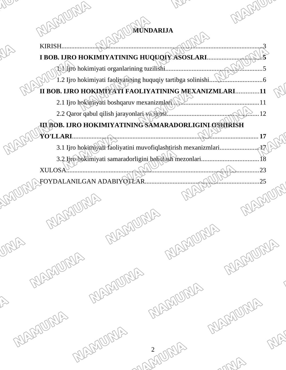 Ijro hokimyatining hufudiy o’rginlar tizimi — 2-varaq