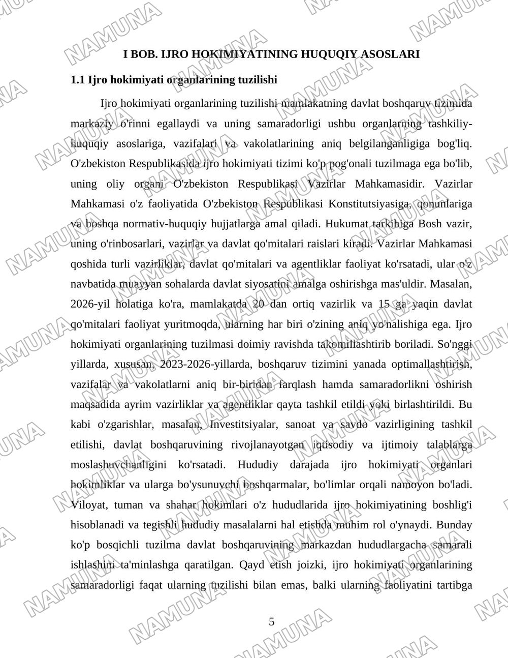 Ijro hokimyatining hufudiy o’rginlar tizimi — 5-varaq