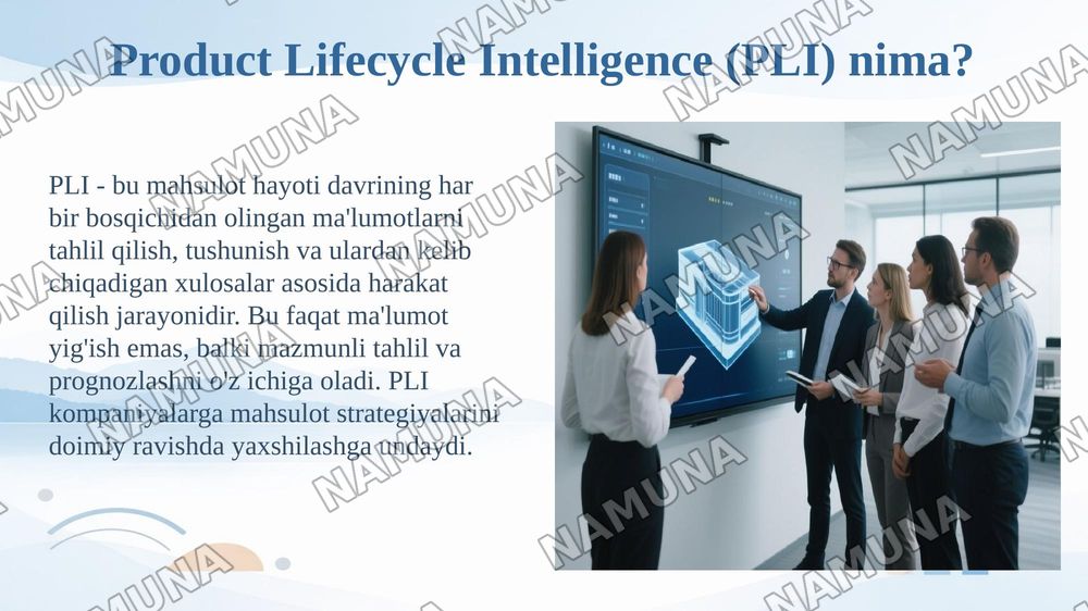 Product Lifecycle Intelligence konsepsiyasi vauning PLM tizimlaridagi ahamiyati — 5-slayd