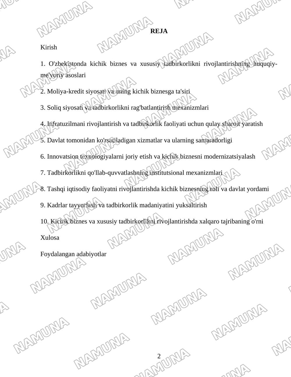 Kichik biznes va xususiy tadbirkorlikning rivojlanishini davlat tomonidan qo‘llab-quvvatlash siyosatining yo‘nalishlari. — 2-varaq