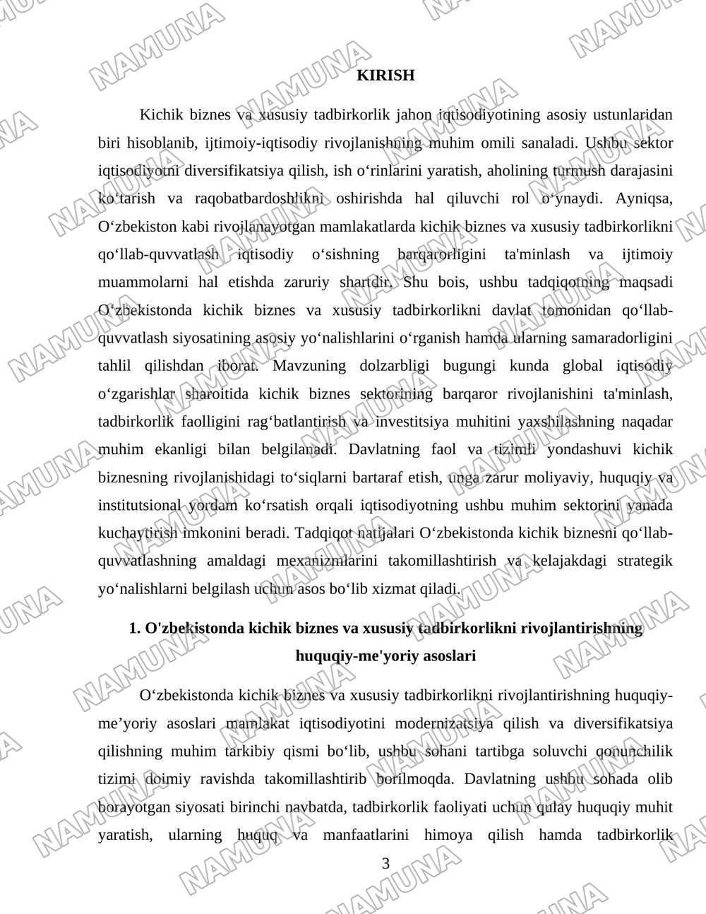 Kichik biznes va xususiy tadbirkorlikning rivojlanishini davlat tomonidan qo‘llab-quvvatlash siyosatining yo‘nalishlari. — 3-varaq