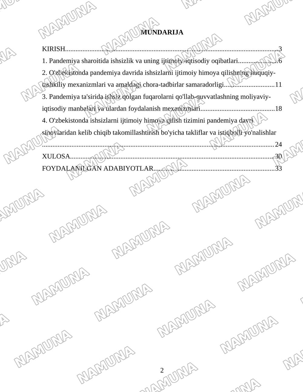 Pandemiya davrida O’zbekiston ishsizlarni ijtimoiy himoya qilish bo’yicha davlatning chora tadbirlari — 2-varaq